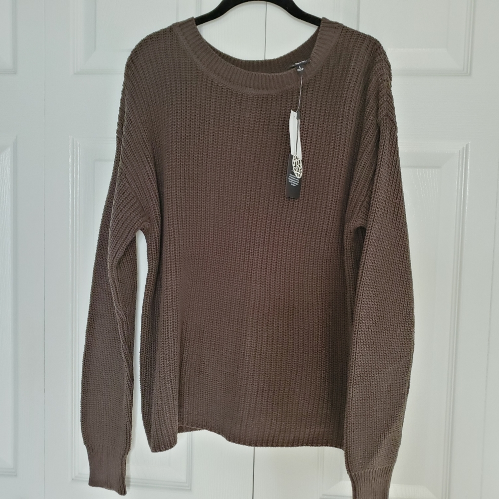 NEW Bobeau Olive Lace-up Knit Sweater - L - Picture 8 of 8
